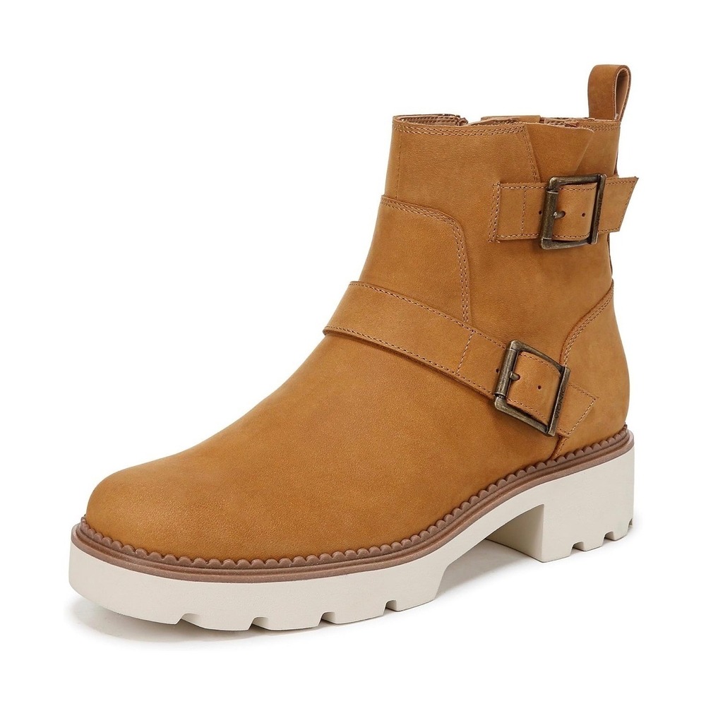 Vionic Folsom Womens Tan Leather Water Resistant Buckle Lug Sole Ankle Boots 10‎